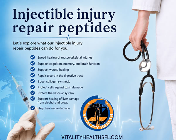 Learn more on our Injectable injury repair peptides